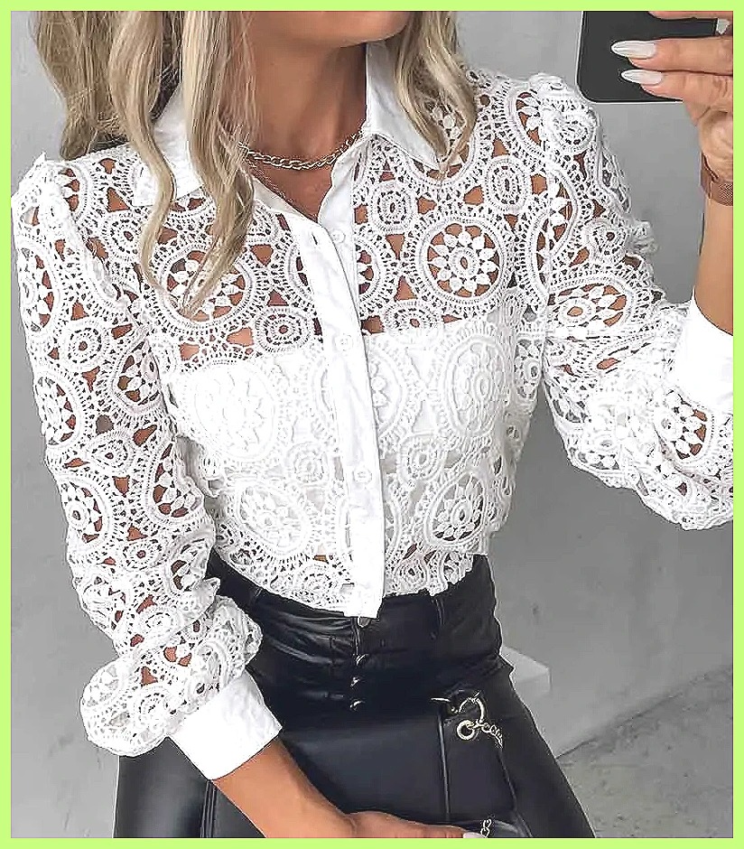 2025 Women's White Lace Shirt, - Blouses recension och pris