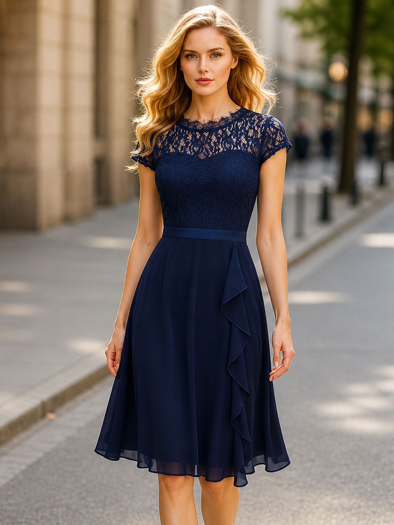 Women Casual Cocktail Crew Nec - French Vintage Floral Midi Dress recension och pris
