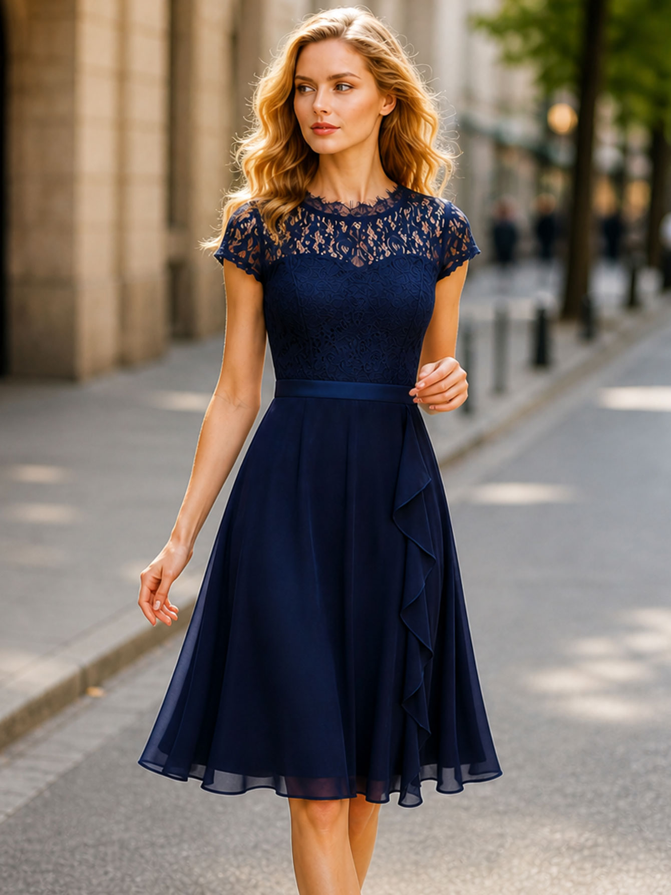 Women Casual Cocktail Crew Nec - French Vintage Floral Midi Dress recension och pris