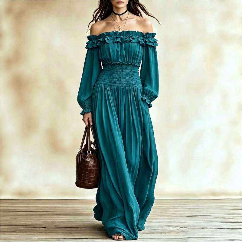 Off Shoulder Fashion Maxi Dres - Off Shoulder Puff Sleeve Sundress recension och pris