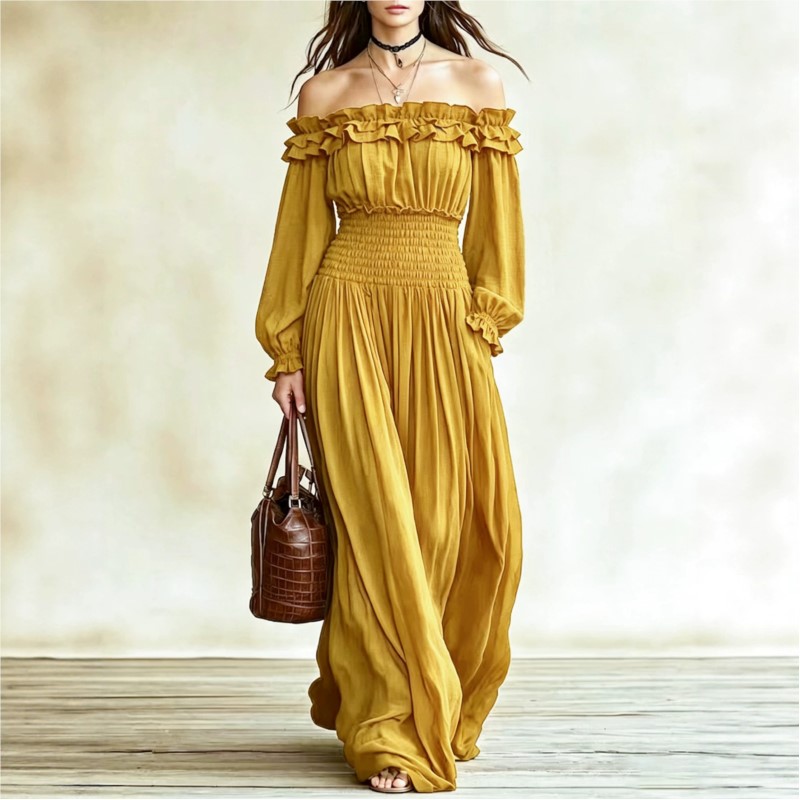 Off Shoulder Fashion Maxi Dres - Off Shoulder Puff Sleeve Sundress recension och pris