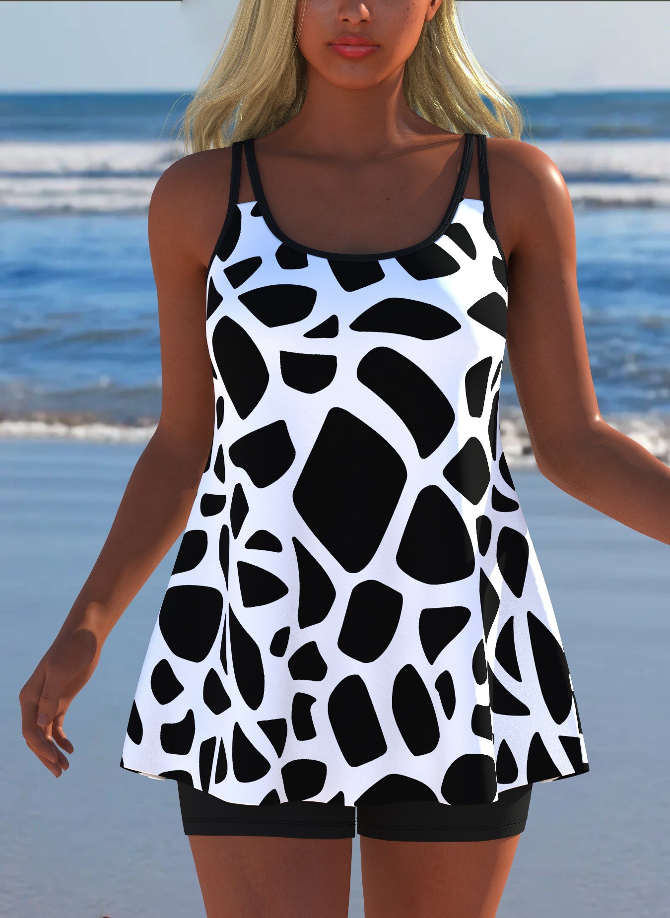Black White Print Tankini Slee - Tops recension och pris