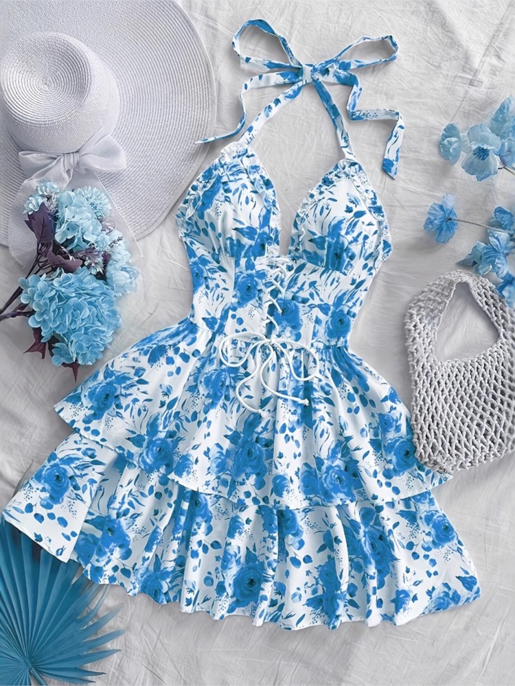Women Vacation Style Retro Sho - French Vintage Floral Midi Dress recension och pris