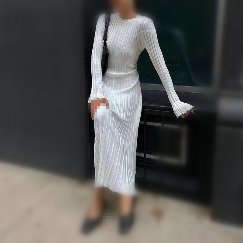 Woman's Autumn V-Neck Knit Ski - Bodycon Long Sleeve Ribbed Dress recension och pris