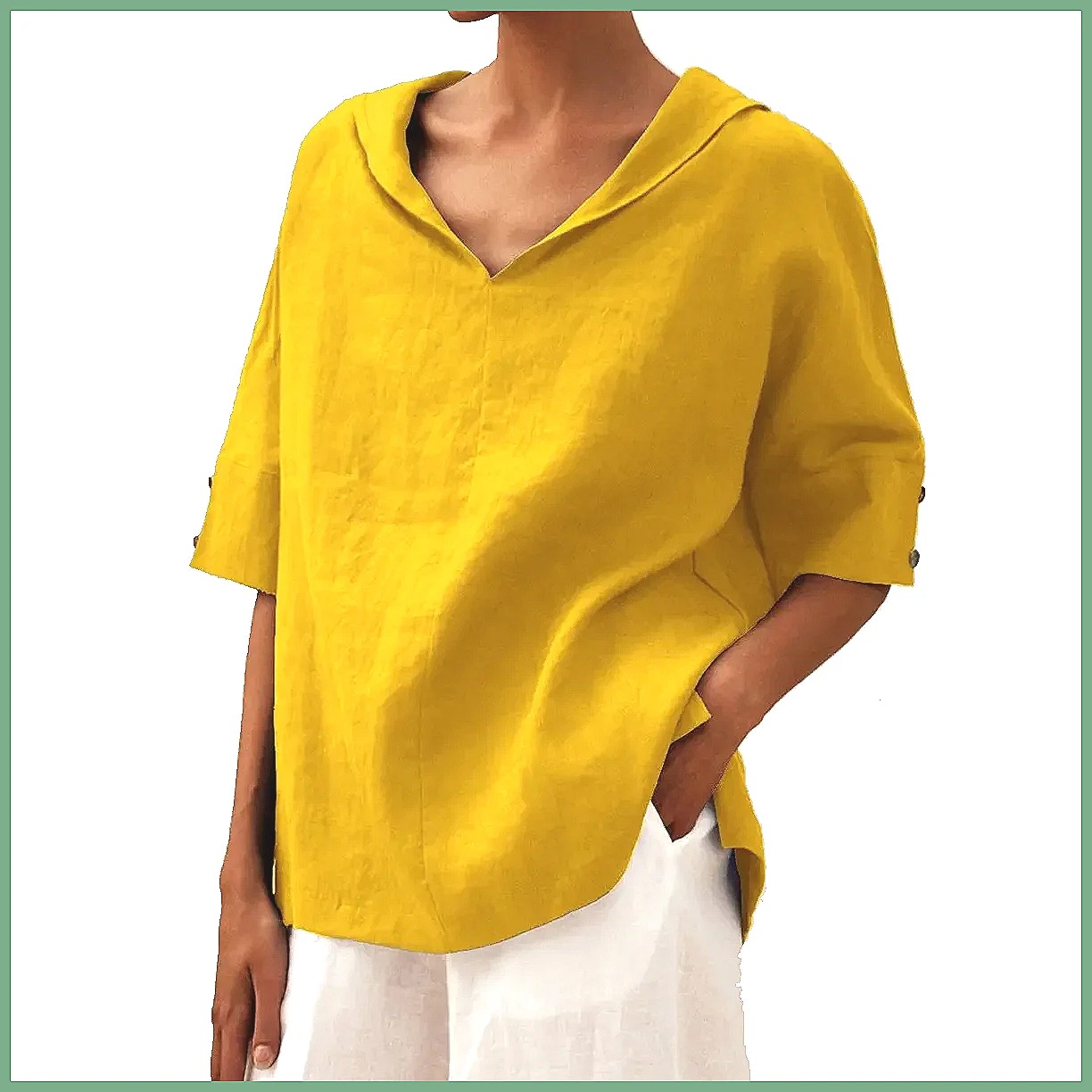 Women's Loose V-Neck Cotton Li - Blouses recension och pris