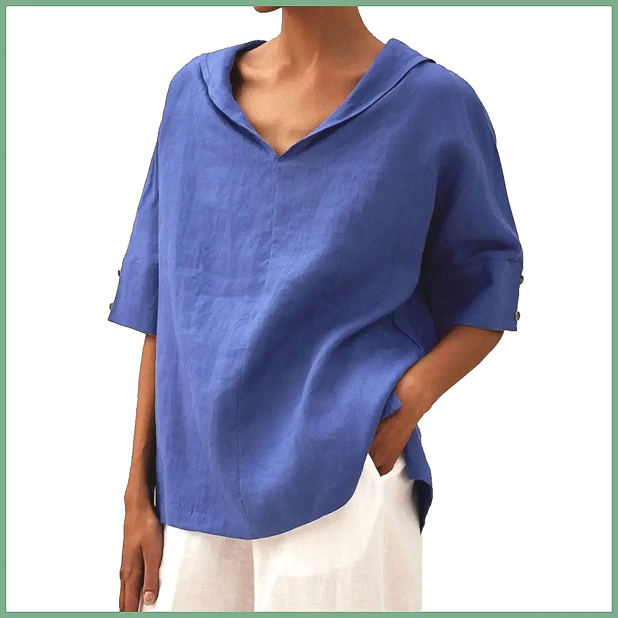 Women's Loose V-Neck Cotton Li - Blouses recension och pris