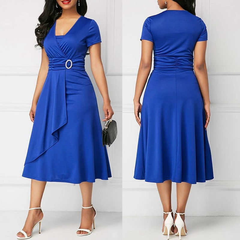 We.Fine Dress Women Solid Colo - French Vintage Floral Midi Dress recension och pris