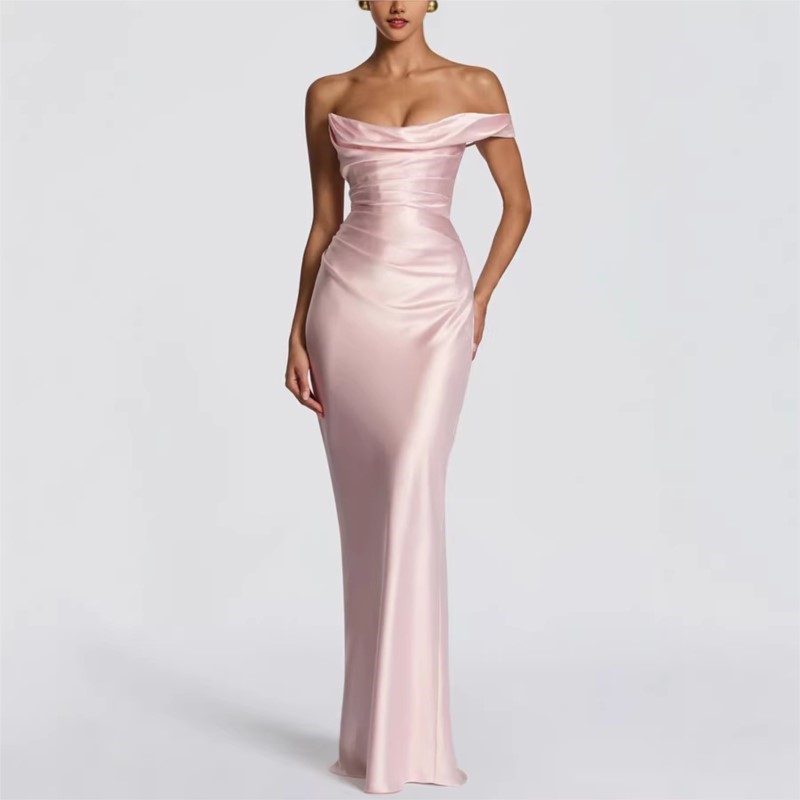 Sexy Slim Satin Dress Elegant  - Elegant Satin Evening Gown Split recension och pris