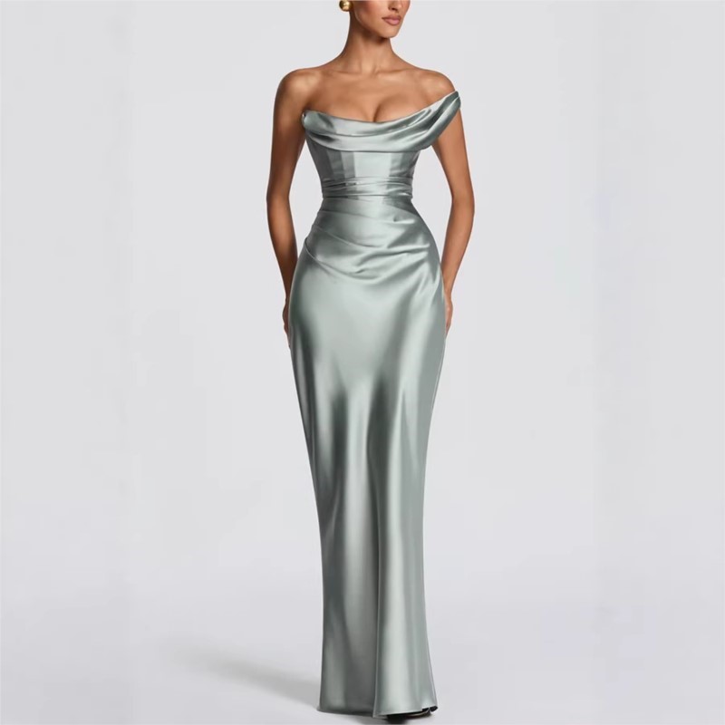 Sexy Slim Satin Dress Elegant  - Elegant Satin Evening Gown Split recension och pris