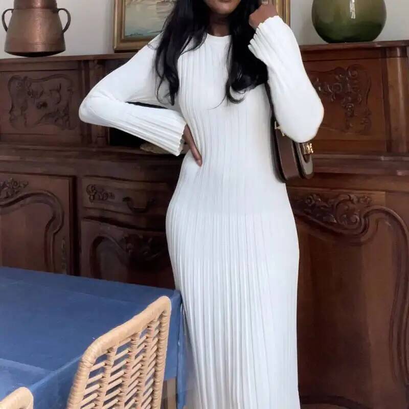 Women Elegant Ribbed Knit Full - Bodycon Long Sleeve Ribbed Dress recension och pris