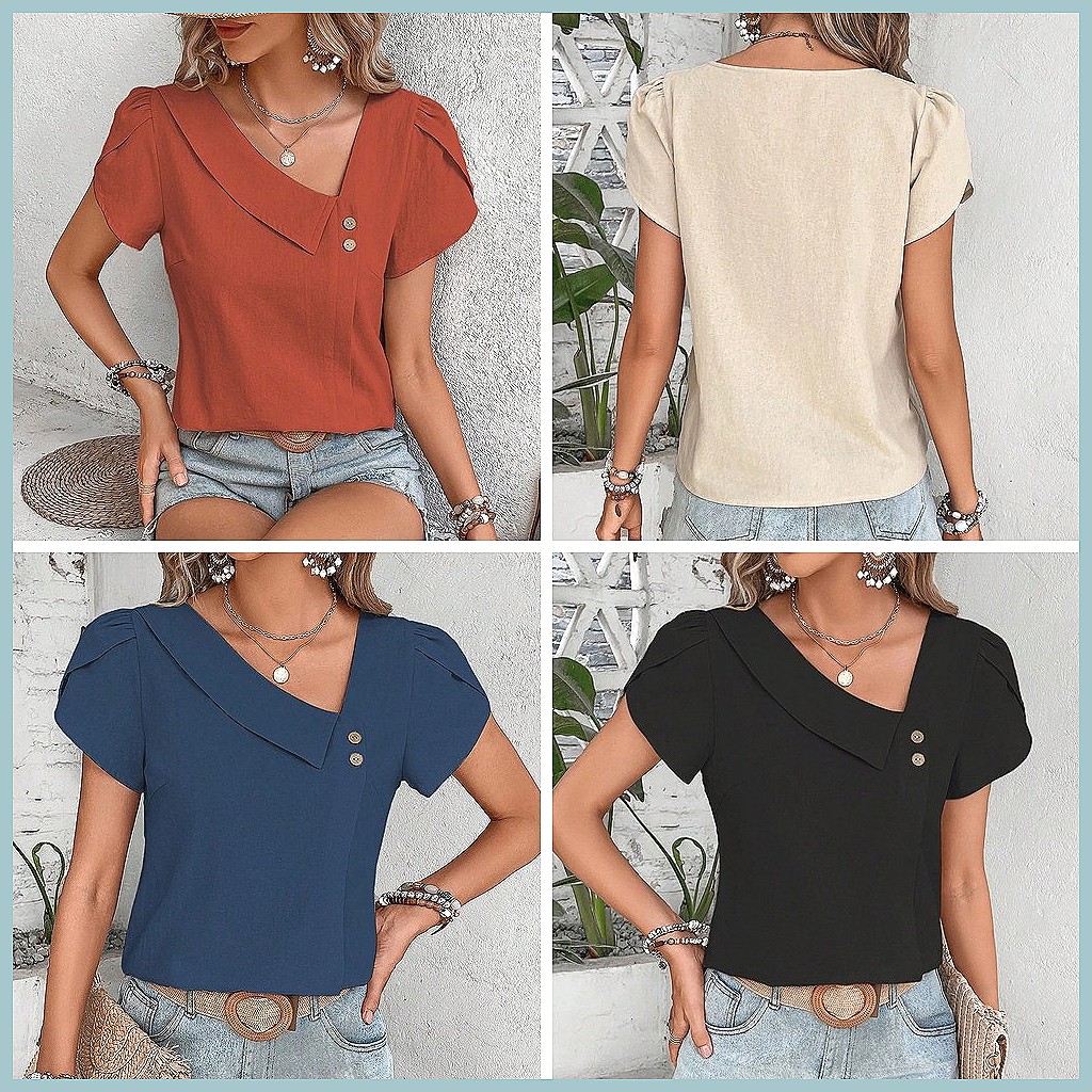 2024 Summer Vintage Solid Colo - Blouses recension och pris