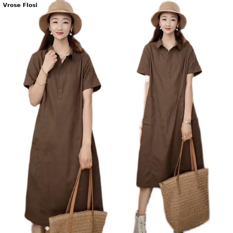 Dress Women's Summer 2024 New  - Casual Loose Linen Shirt Dress recension och pris