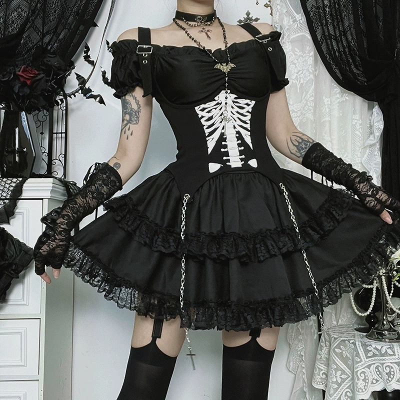 Goth Dark E-girl Kawaii Lace S - Y2K Backless Halter Mini Dress recension och pris