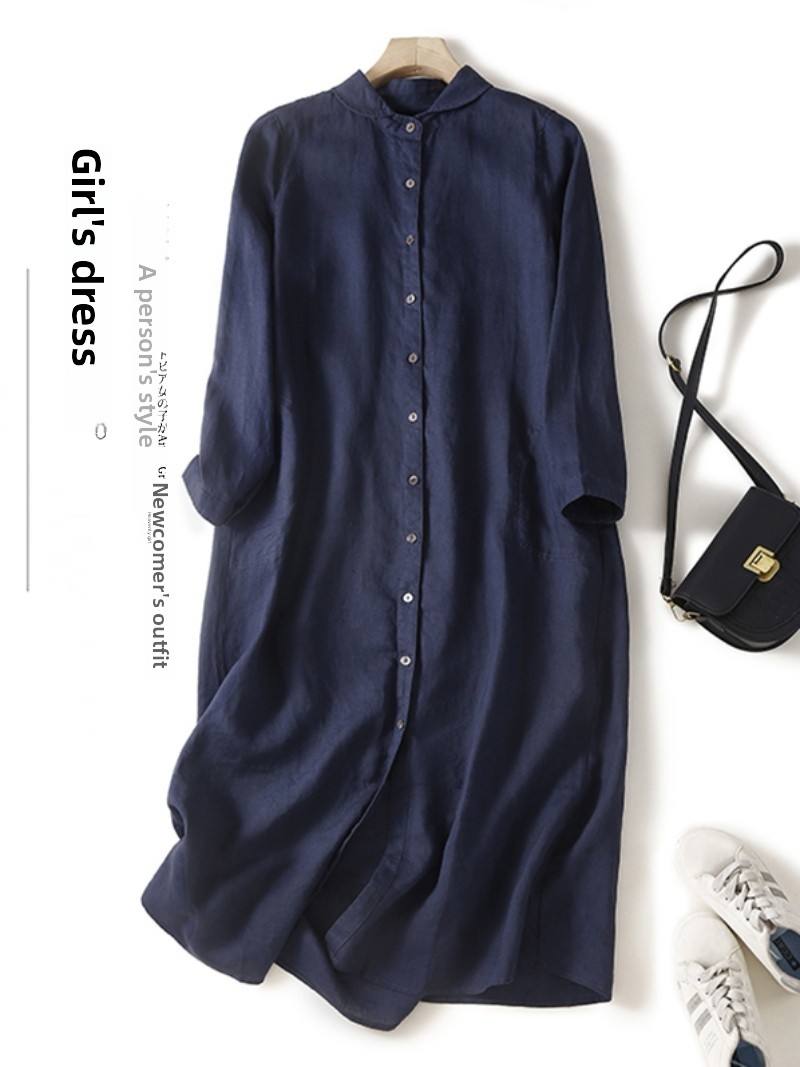 Linen Cotton Blend Long Sleeve - Casual Loose Linen Shirt Dress recension och pris