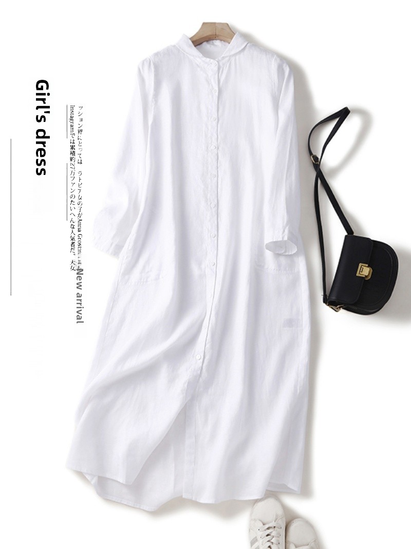 Linen Cotton Blend Long Sleeve - Casual Loose Linen Shirt Dress recension och pris
