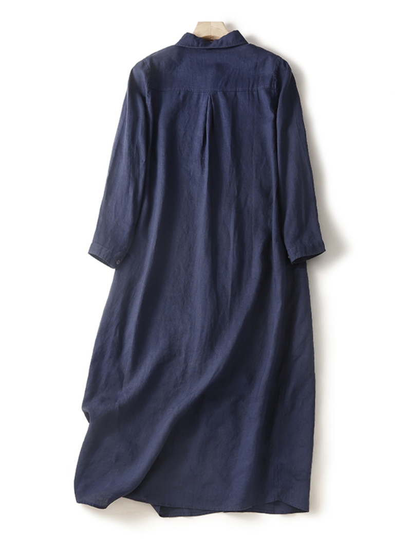 Linen Cotton Blend Long Sleeve - Casual Loose Linen Shirt Dress recension och pris