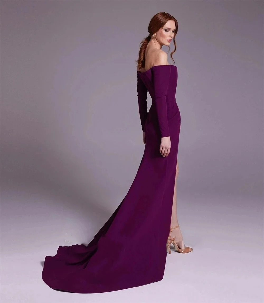 Elegant Purple Satin Off-the-s - Elegant Satin Evening Gown Split recension och pris